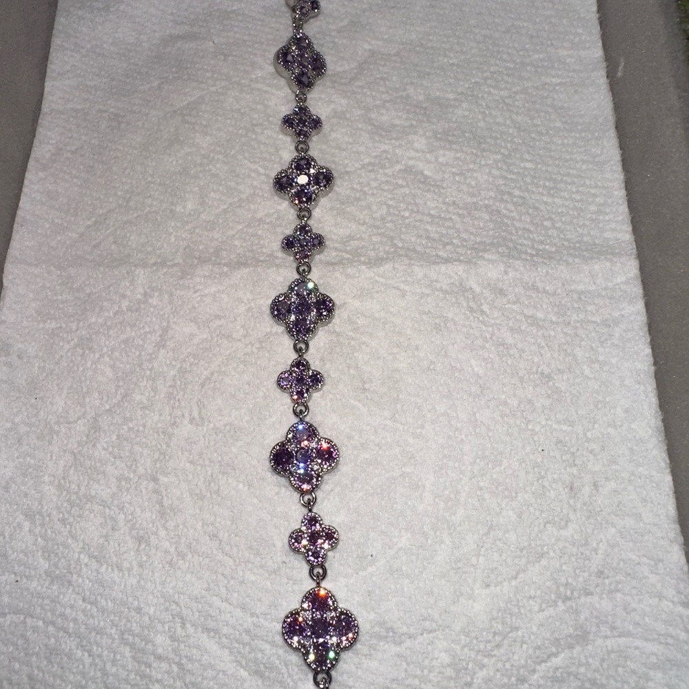 Elegant purple Moissanite Diamond sliver -plated 925 brecelet